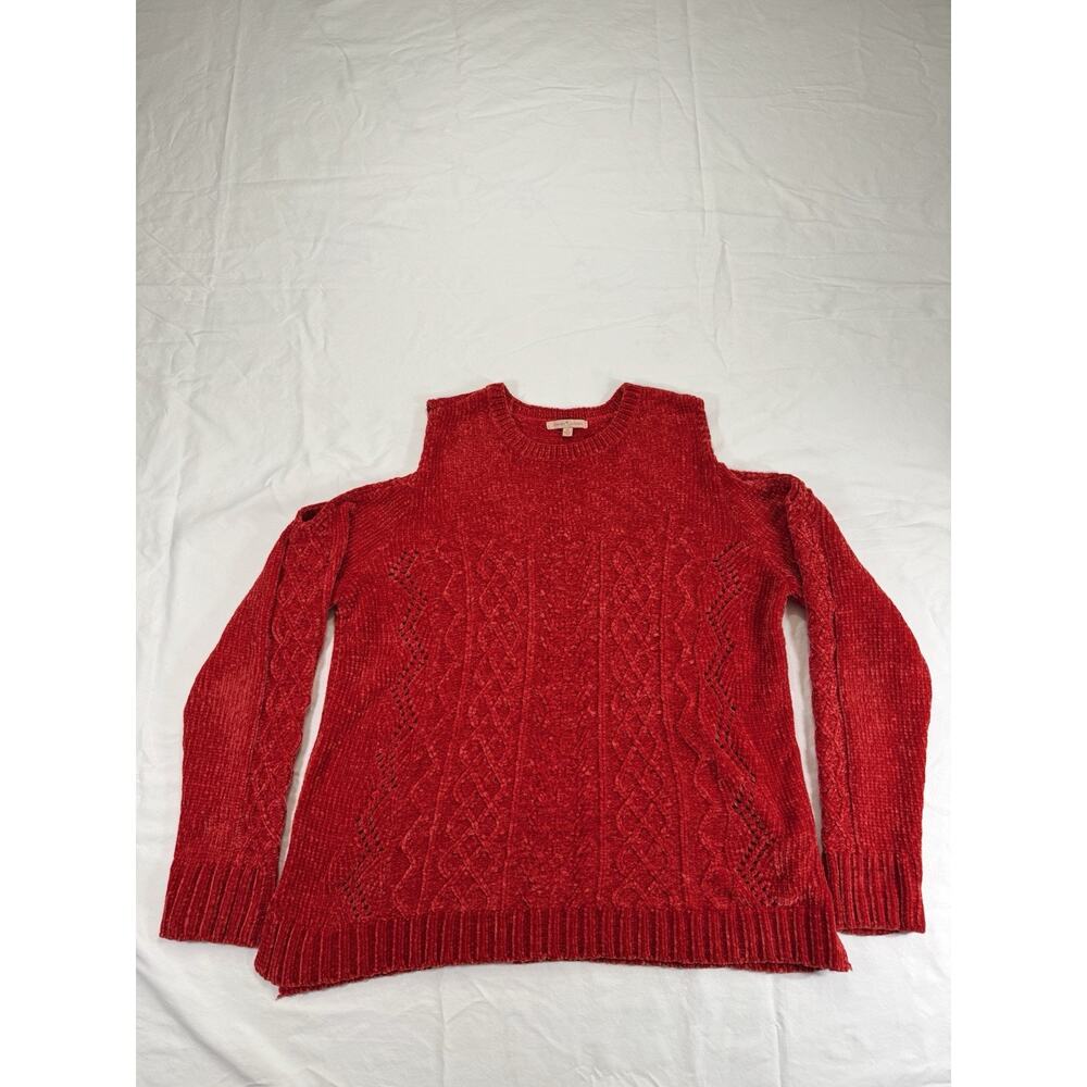 Gibson Latimer Women's Red Cold Shoulder Long Sleeve Split Hem Sweater‎ sz XL